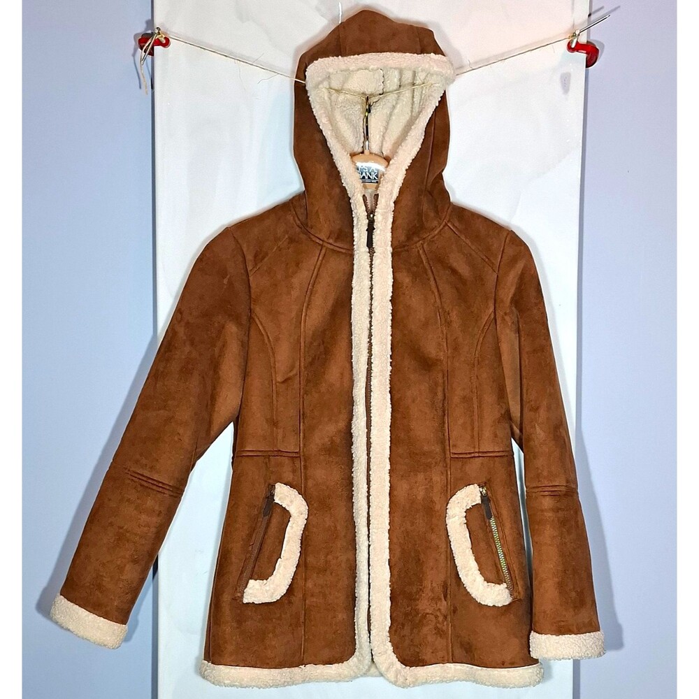 Koolaburra by UGG Hooded Sherpa Lined Full Zip Jacket Pockets Brown Womens M